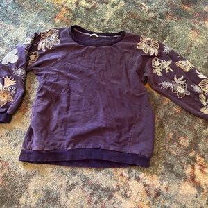Blue Velvet Floral Embroidered Sweatshirt - Size Small